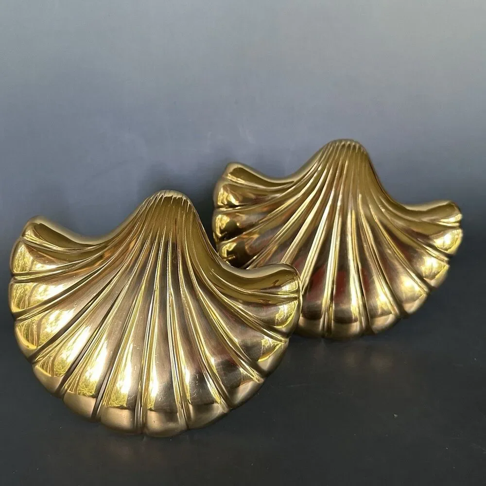 VTG Solid Brass Clam Shell Curtain Tiebacks Holdbacks Drapery Hardware Pair